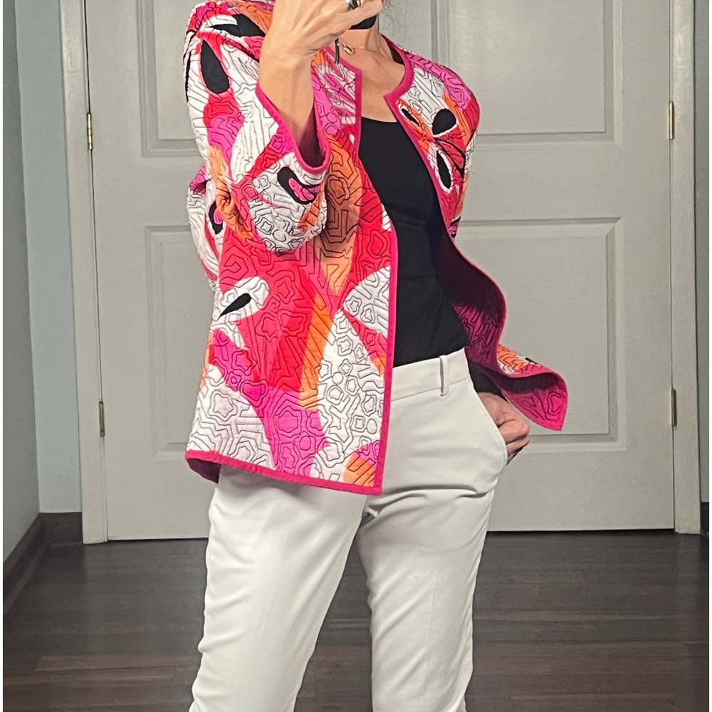 Chico's Reversible Heritage Quilted Open Front
Jacket/Cardigan - Picture 3 of 9